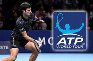 Il tennista Novak Djokovic in azione e il simbolo della ATP