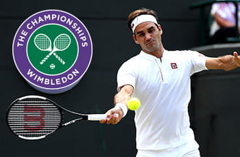 Roger Federer e il logo di Wimbledon