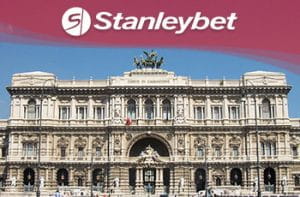 Il palazzo di Roma che ospita la Corte Costituzionale e il logo di Stanleybet