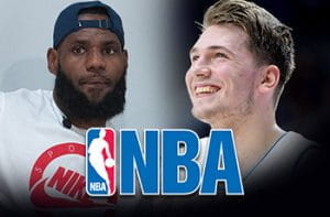 LeBron James, Luka Doncic, il logo NBA