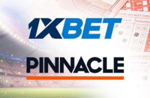 I loghi di 1XBet e Pinnacle, sullo sfondo di uno stadio da calcio affollato