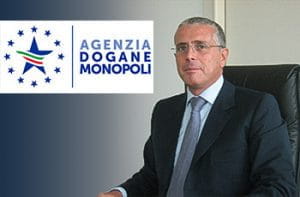 Il direttore generale di ADM Benedetto Mineo e il logo dell’Agenzia delle Dogane e dei Monopoli