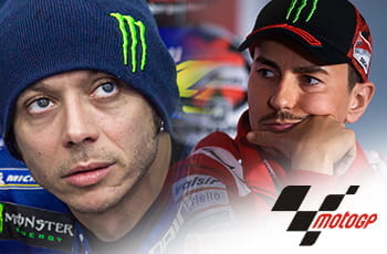 Valentino Rossi, Jorge Lorenzo, il logo della MotoGP