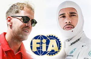 Sebastian Vettel, Lewis Hamilton e il logo della Fia