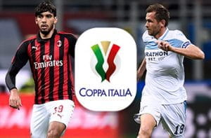 Lucas Paquetà e Senad Lulic e il logo della Coppa Italia