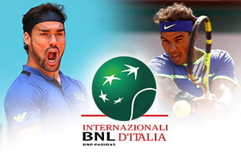 Fabio Fognini, Rafael Nadal, il logo degli Internazionali BNL d’Italia