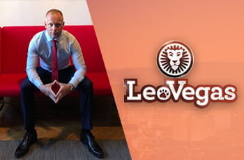 Il country manager di LeoVegas per l’Italia Niklas Lindahl, il logo di LeoVegas