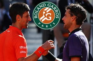 Novak Djokovic, Dominic Thiem, il logo del Roland Garros