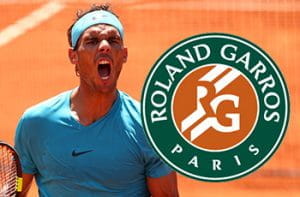Rafa Nadal e il logo del Roland Garros