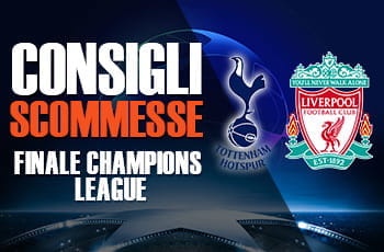 Gli stemmi di Tottenham e Liverpool e la scritta Consigli scommesse finale Champions League