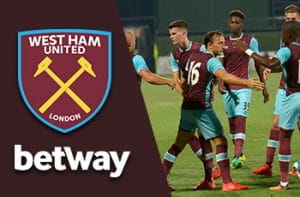 Il logo del West Ham, il logo di Betway, dei giocatori del West Ham