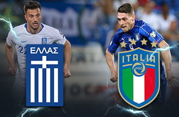 Andreas Samaris, Andrea Belotti, il logo della Nazionale di calcio greca, il logo della nazionale di calcio italiana