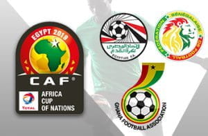I loghi della Coppa d'Africa 2019 e delle Federazioni di Egitto, Ghana e Senegal