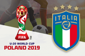 Andrea Pinamonti, il logo dei Mondiali di calcio Under 20 2019