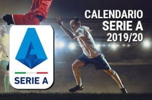 Un calciatore che scatta, il logo della Serie A e la scritta Calendario Serie A 2019/20