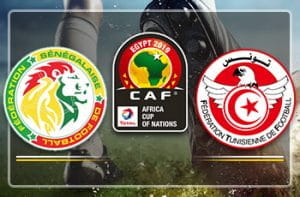 I loghi della Coppa d'Africa 2019, della squadra del Senegal e di quella della Tunisia