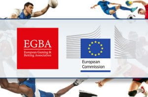 Alcuni sportivi in azione e i loghi di Egba e della Commissione Europea