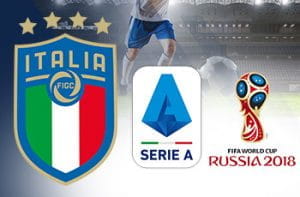 Il logo della FIGC, il logo della Serie A, il logo del mondiale di calcio Russia 2018