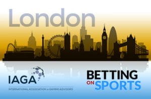 Lo skyline di Londra, il logo di IAGA, il logo di Betting on Sports