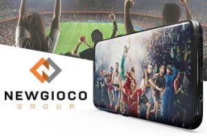 Uno smartphone che riproduce sportivi in azione e il logo di Newgioco