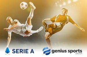 Calciatori in azione e i loghi di Serie A e Genius Sports