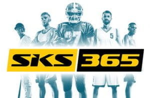 Il logo di SKS365, sullo sfondo cinque sportive generici