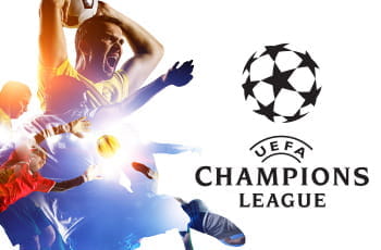 Calciatori in azione e il logo della Champions League