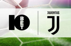 Un calciatore in azione e i loghi di 10bet e Juventus