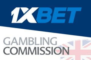 Il logo del bookmaker russo 1XBET, il logo della UK Gambling Commission