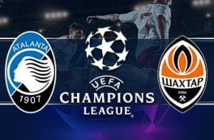 I loghi di Atalanta, Shaktar Donetsk e Champions League