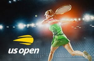 Una tennista generica e il logo dello US Open