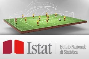 Giocatori di calcio simulato e il logo di Istat