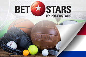 Il logo di BetStars, palle e palline di vari sport, la bandiera dei Paesi Bassi