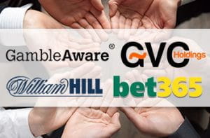 Mani tese e i loghi di GambleAware, GVC Holdings, bet365 e William Hill