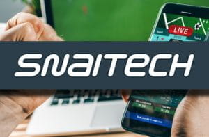 Il logo di Snaitech, un laptop e uno smartphone