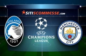 I loghi di Atalanta, Manchester City e Champions League