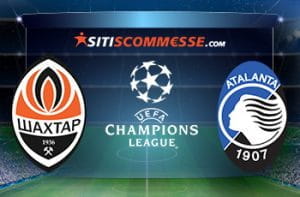 I loghi della Champions League, dello Shaktar Donetsk e dell'Atalanta