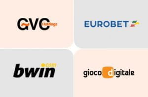 I loghi di GVC Holdings, Eurobet, bwin e Gioco Digitale