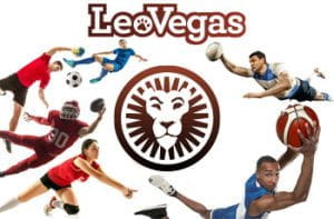 Atleti di diverse discipline sportive in azione e il logo di LeoVegas
