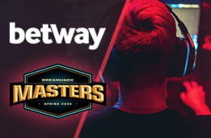 Un giocatore di eSports e i loghi di Betway e del DreamHack Masters Spring 2020