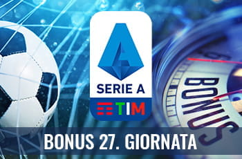 Un pallone da calcio, il logo della Serie A e la scritta Bonus 27. giornata