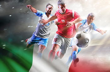 Giocatori di calcio generici e la bandiera italiana