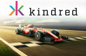 Il logo di Kindred Group e una macchina di Formula 1