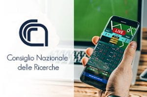 La piattaforma di un bookmaker su uno smartphone e il logo del CNR