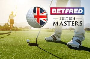 Giocatori di golf in azione e i loghi di Betfred e del British Master