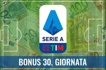 Il logo della Serie A 2029-2020, delle banconote e la scritta “Bonus 30. giornata”