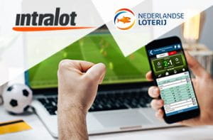 I loghi di Intralot, della Lotteria di stato olandese e un laptop e uno smartphone
