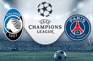 I loghi di Atalanta, Paris Saint-Germain e Champions League