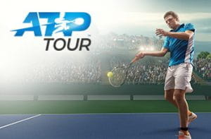 Il logo dell‘ATP Tour e un tennista in azione
