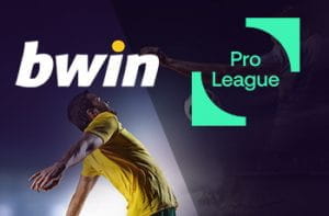 Il logo della Pro League Belgio, il logo di bwin e un calciatore generico